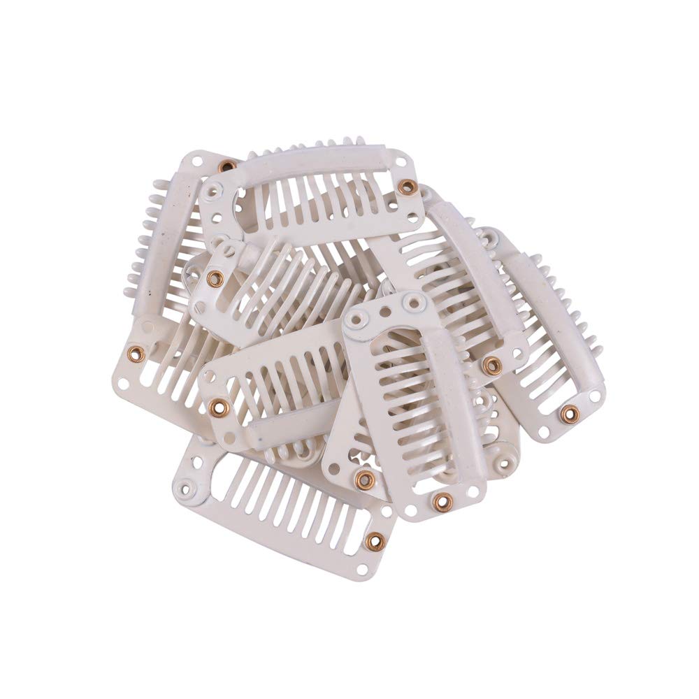 YANTAISIYU 24 Pcs 32mm 9-Teeth Hair Extensions Snap Wig Clips Comb Metal Hair Clips for Wigs & Hairpiece Accessories (Blonde)