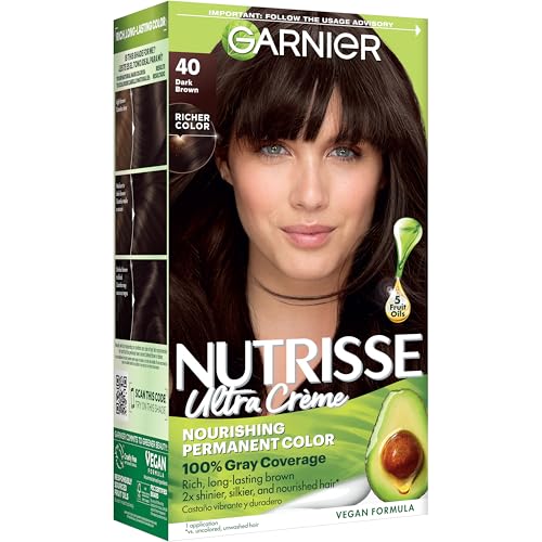 Garnier Nutrisse Ultra Crème Hair Color, Permanent Hair Dye with 100% Gray Coverage, Vegan & Cruelty-Free, 40 Dark Brown (Dark Chocolate), 1 Count