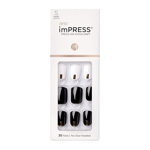 imPRESS Design, Press On Nails, Midnight Drive, Black and White, Short, Size, Squoval, Shape, Includes 30 Nails, Prep Pad, Instructions Sheet, 1