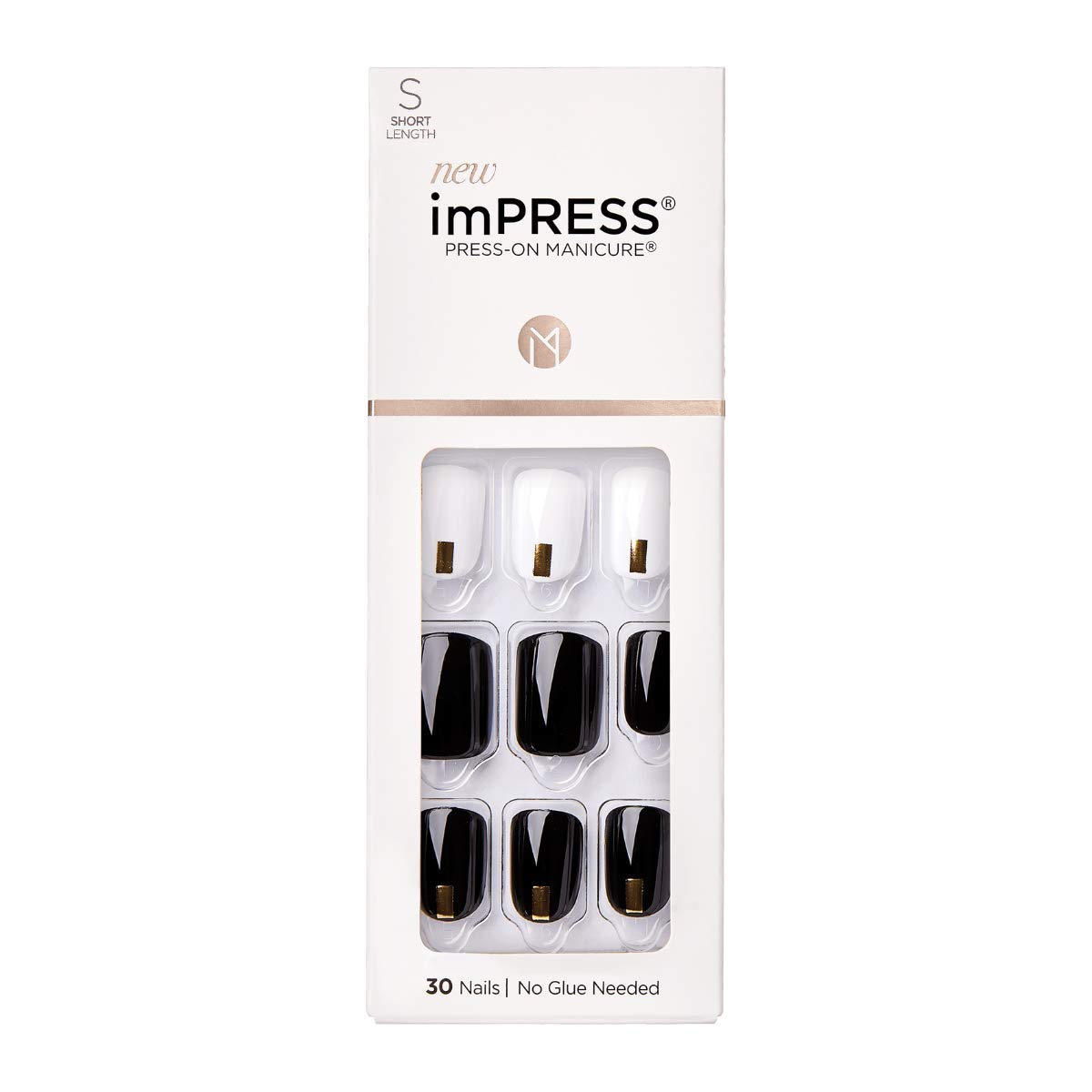 imPRESS Design, Press On Nails, Midnight Drive, Black and White, Short, Size, Squoval, Shape, Includes 30 Nails, Prep Pad, Instructions Sheet, 1