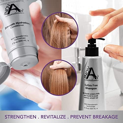 Inova Professional Silk Keratin Shampoo & Conditioner Set - Smooth Protection Sulfate-Free Shampoo & Smooth Hydration Conditioner (3.4 Oz), gray