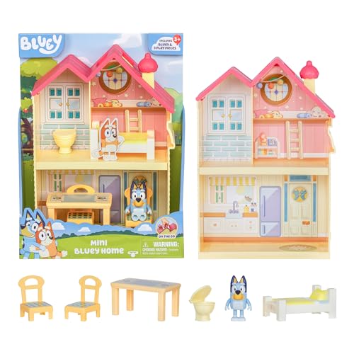 Bluey Mini Home Playset | Compact House Playset with Carry Handle | Three Different Rooms | Kitchen, Bedroom and Bathroom | Includes Figure with 5…
