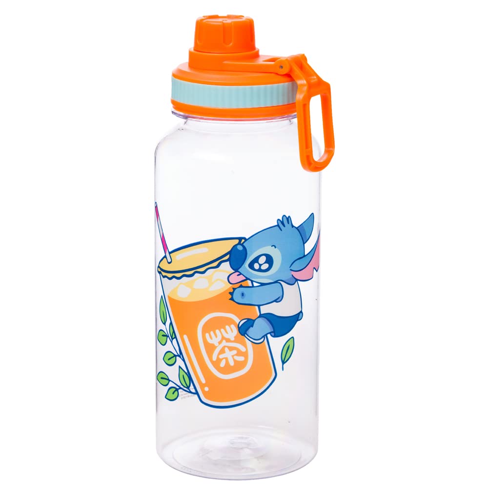 Silver Buffalo Lilo and Stitch Cute Fruit Bubble Tea Twist Spout Plastic Water Bottle with Holographic Stickers You Stick Yourself, 32 Ounces