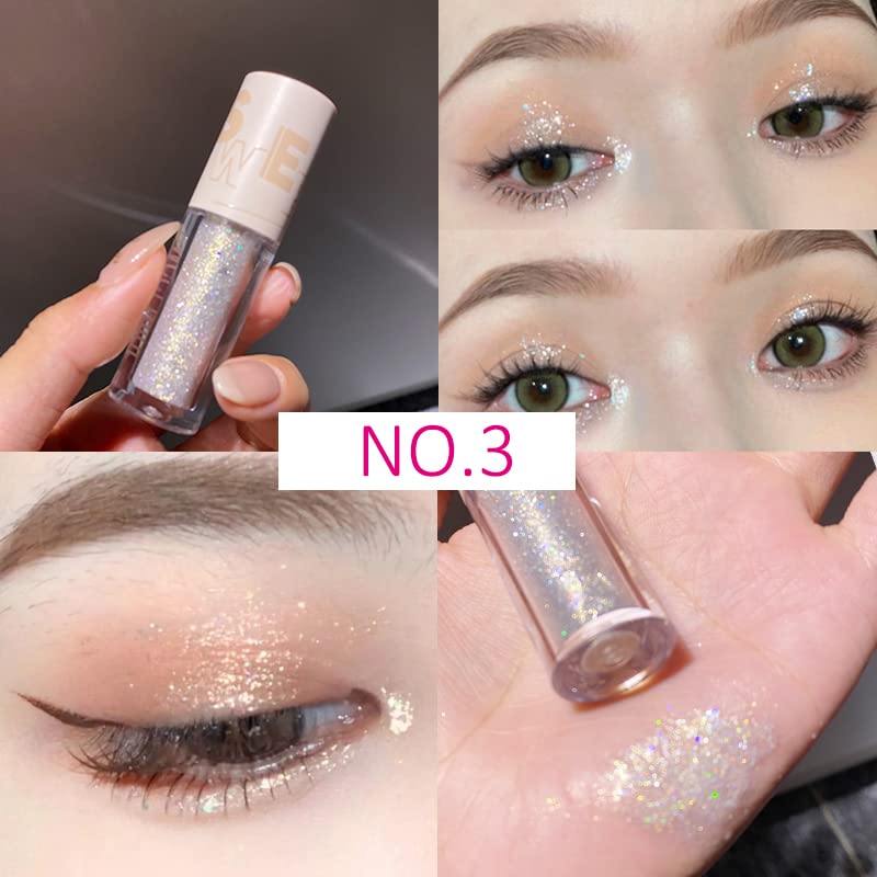 Aolailiya 5pcs Liquid Glitter Eyeshadow set- Sparkling Metallic High Pigmented Glitter Eye Shadow Korean Crystals Makeup, Quick Drying Long Lasting