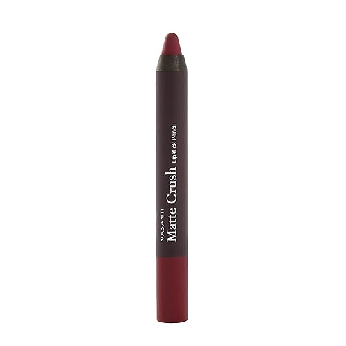 VASANTI Matte Crush Lipstick Pencil - Rosy Pout Medium Pink Brown - Soft, Velvety Matte Finish, Waterproof, Smooth Application - Natural, Vegan