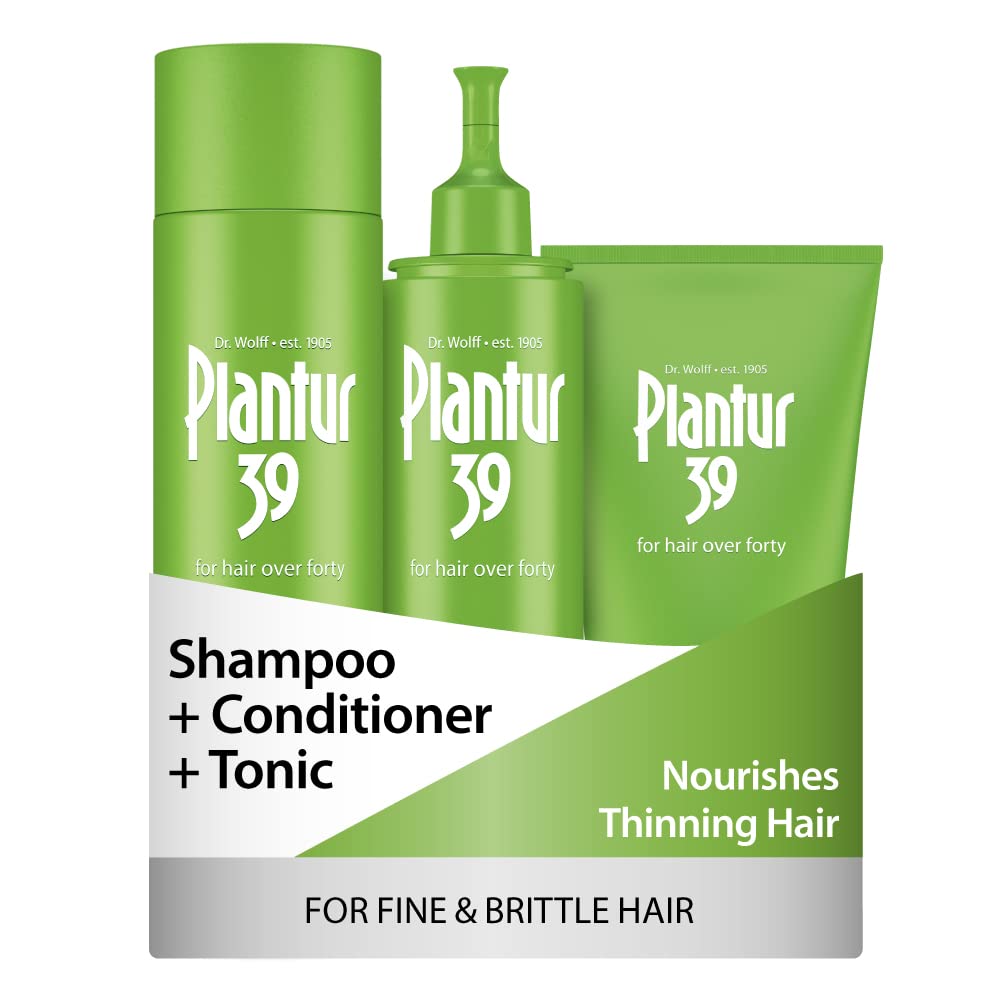 Plantur 39 3-Step System for Fine and Brittle Hair Bundle with Phyto-Caffeine Formula to Promote Natural Growth, Shampoo (8.45 Oz), Conditioner (5.07