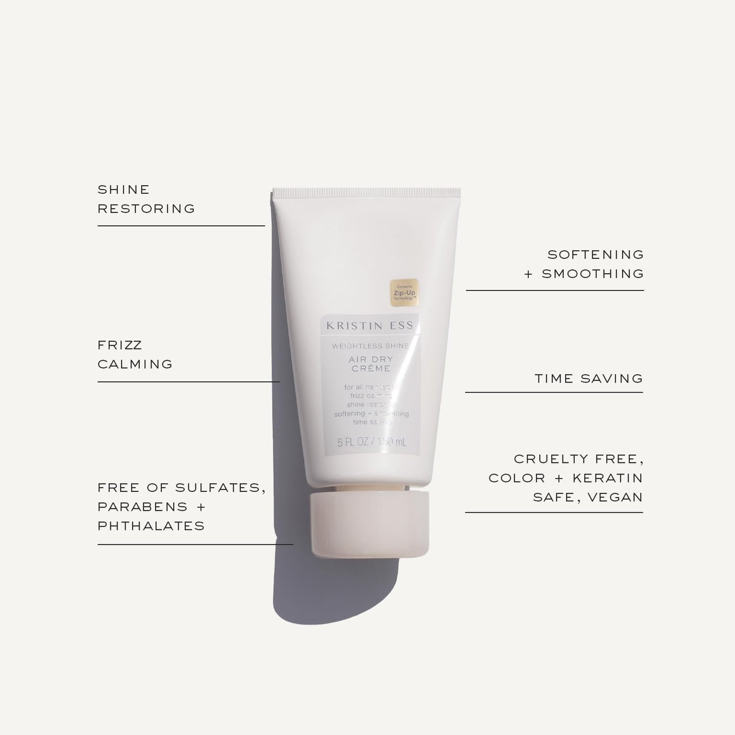 Kristin Ess Hair Weightless Shine Air Dry Cream for Curl Definition, Smoothing + Blowout Prep - Frizz Control - Light Hold - Women's Styling Product