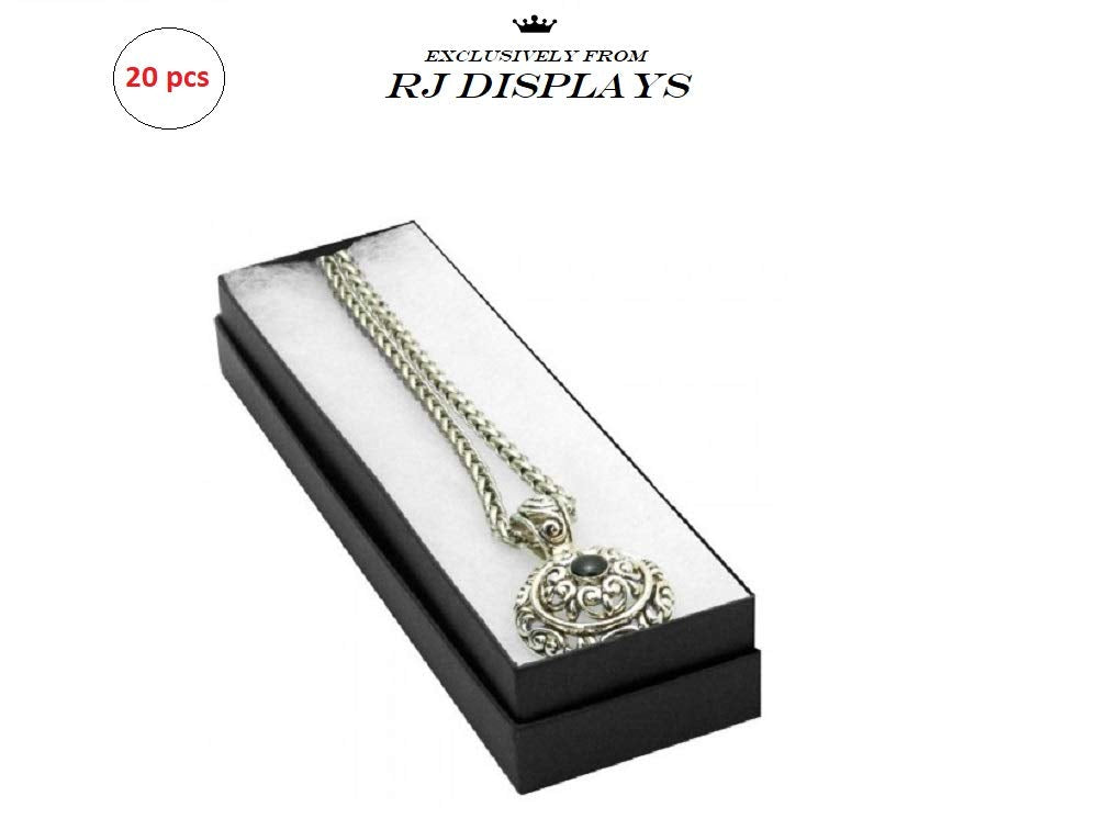 RJ Displays 20 Pack Cotton Filled Matte Black Color Cardboard Paper Jewelry Bracelet, Watch, Necklace, Jewelry Set, Gift Retail Packaging Box Size-8"…