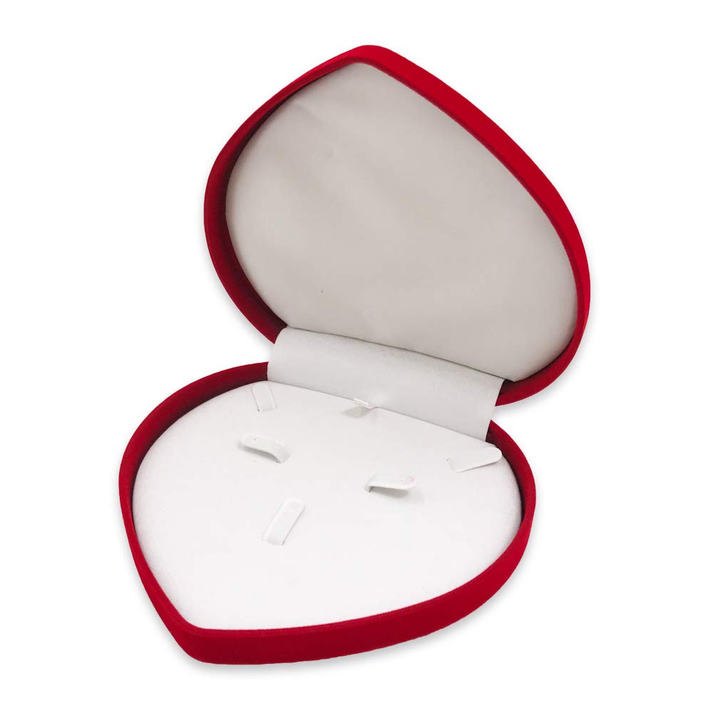 N'icePackaging 1 Qty - Premium Macaw-Red Flocked Velour Large Heart-Shaped Combo Jewelry Box