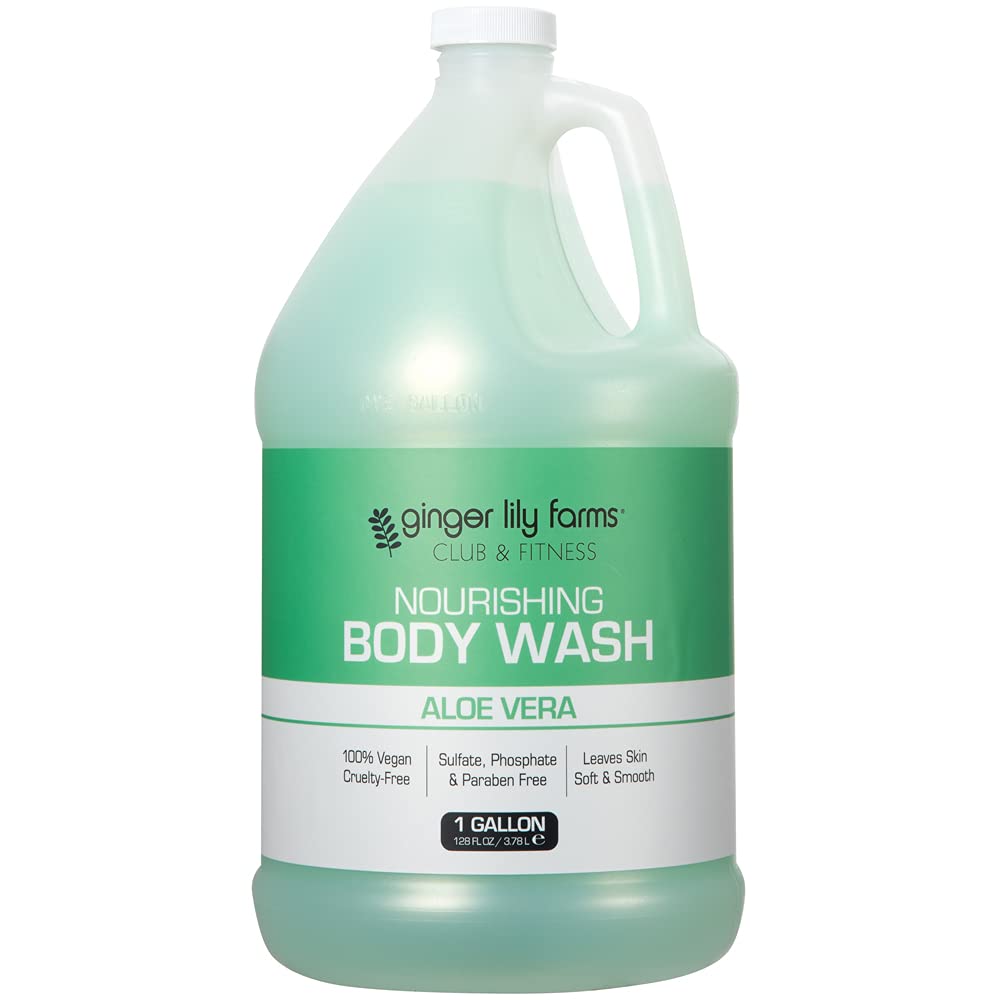 Ginger Lily Farms Club & Fitness Nourishing Body Wash, 100% Vegan & Cruelty-Free, Bath & Shower Gel for Men and Women, Aloe Vera Scent, 1 Gallon (128