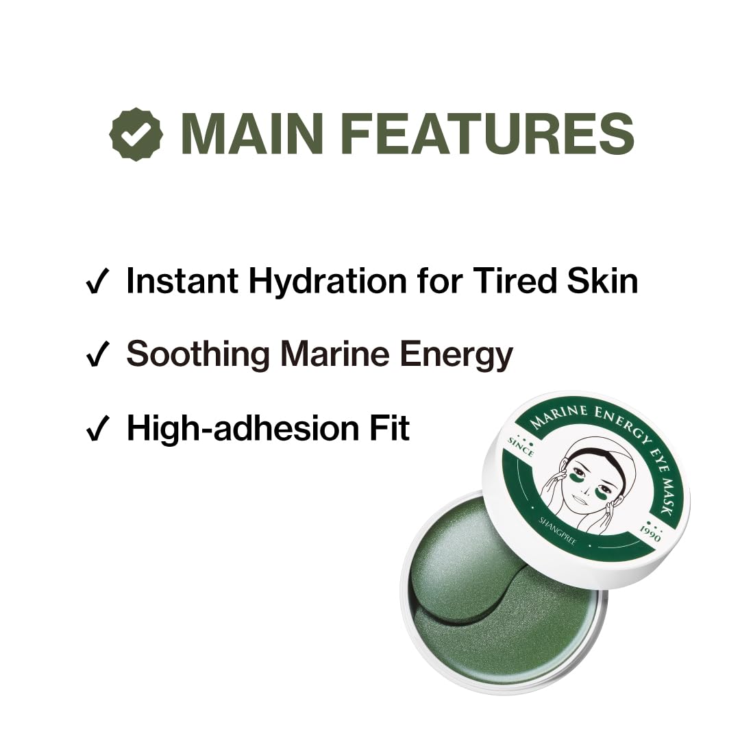 SHANGPREE Marine Energy Eye Mask (Eyepatches) 30 Pairs, Hydration & Soothing Relief, Spirulina & Marine Complex, Sooth & Revive Tired Eyes, Cooling