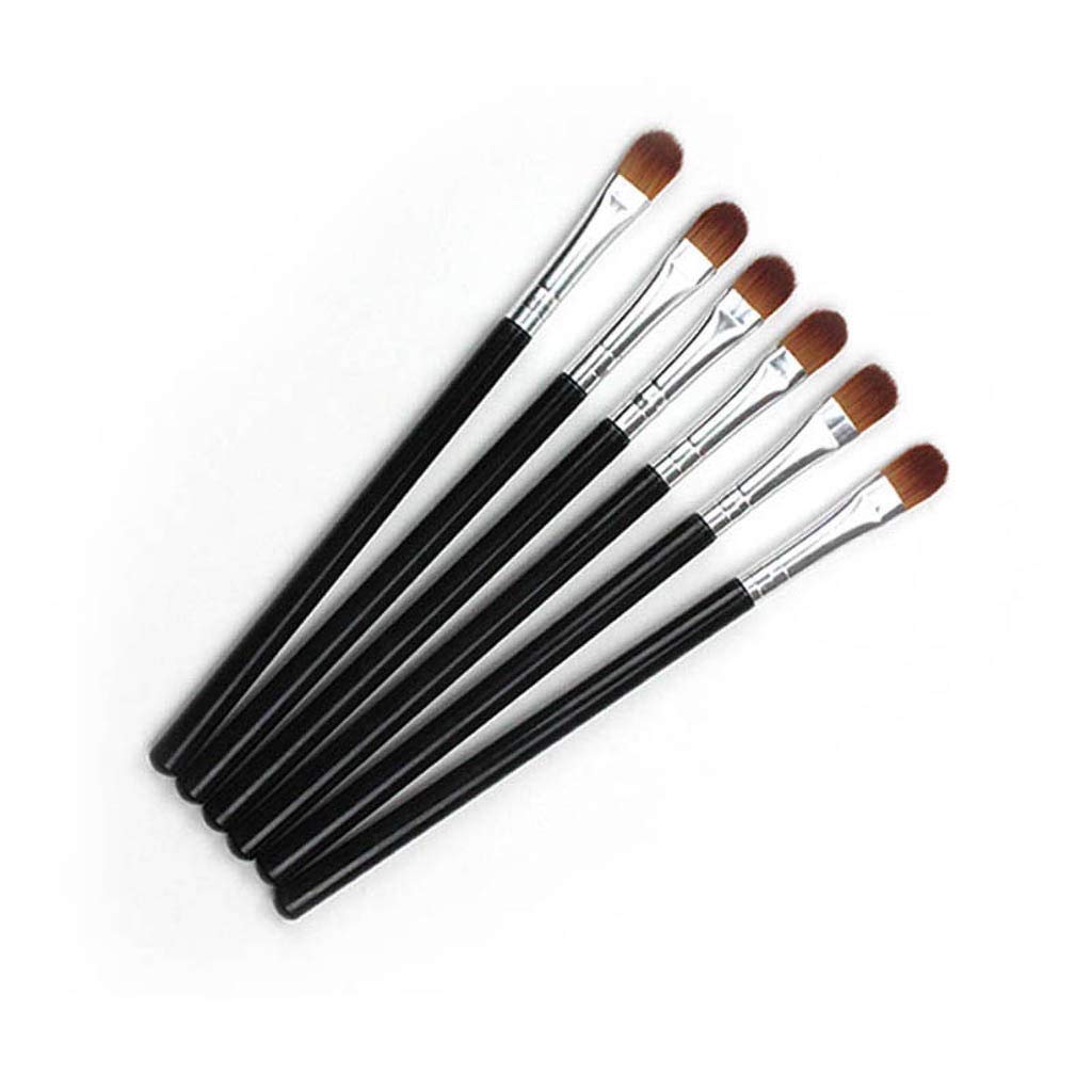 6Pcs Black Professional Shader Eyeshadow Brush - All Over Short Flat Shader Eye Makeup Brush with Dense Rounded Natural Hair Bristles to Pack Eye