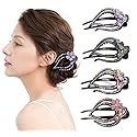 Yusier 4PCS Heart Style Ponytail Duckbill Clips with Headdresses for Women, Flower Rhinestone Barrettes Sparkly Prom Diamond Hair Clips (Plum Blossom)