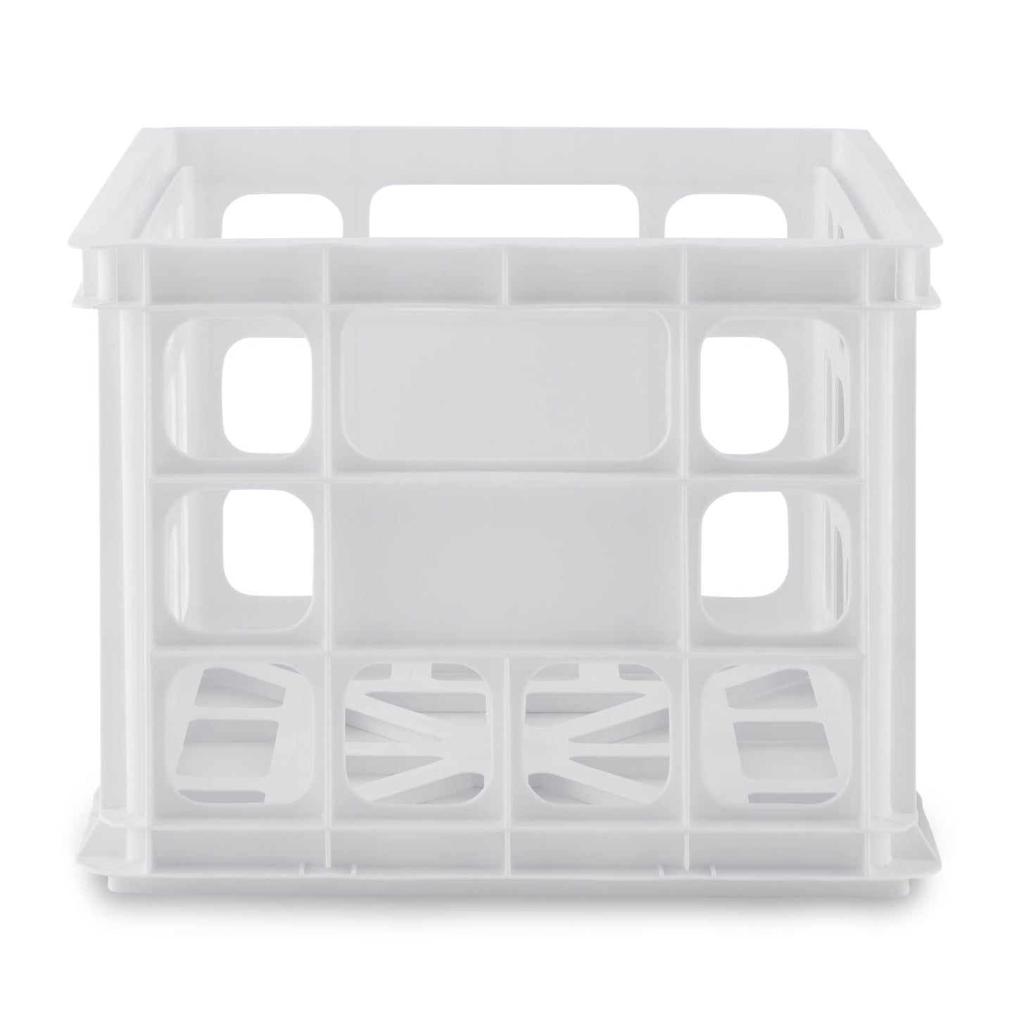 Sterilite Storage Crate, Stackable Plastic Bin Open Basket with Handles, Organize Home, Garage, Office, School, White, 1-Pack
