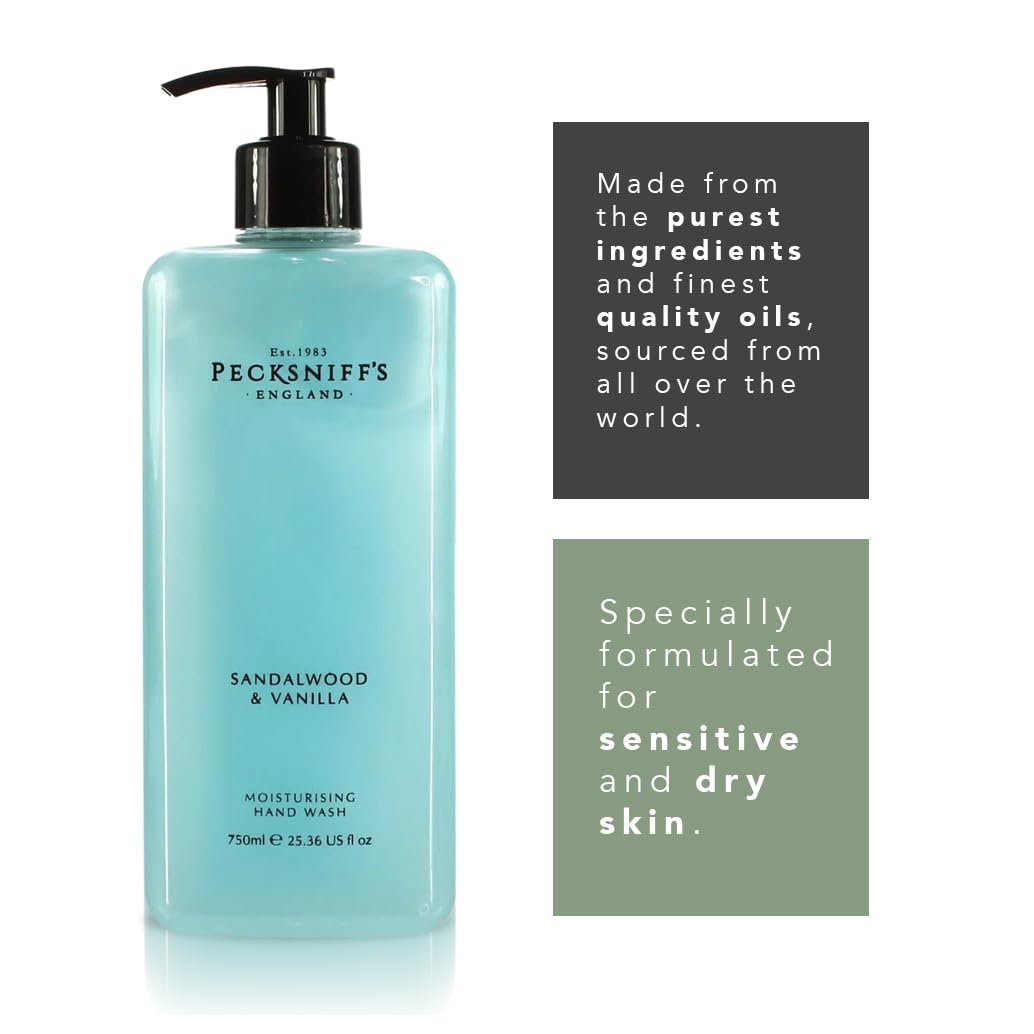 Pecksniff's Classic Sandalwood & Vanilla Scented Moisturizing Hand Wash | 750ml, 25.3 Fl oz