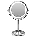 1X/10x Magnified Lighted Makeup Mirror Double Sided Round Magnifying Mirror Standing 360 Degree Swivel Vanity Mirror Battery Operated 7 Inch Diameter