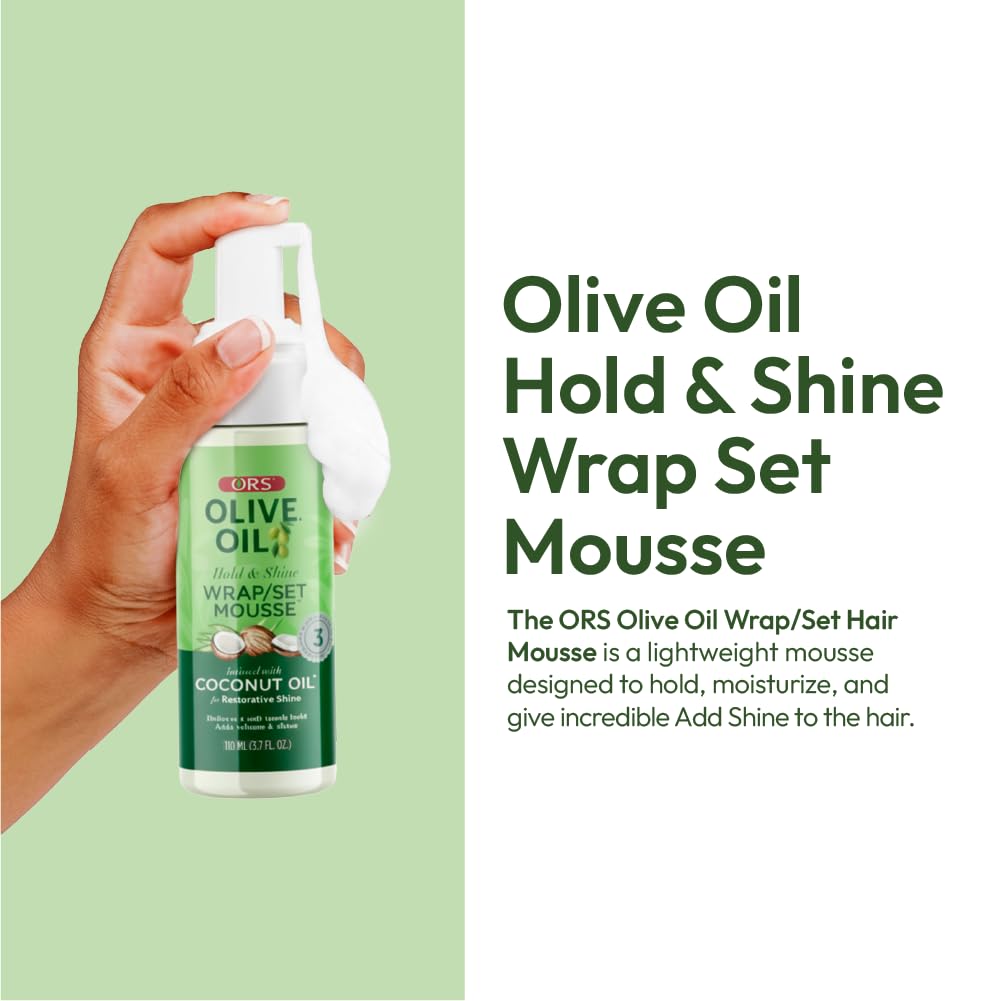 ORS Olive Oil Hold & Shine Wrap Set Mousse Infused with Coconut Oil 3.7 Ounces (Pack of 2)