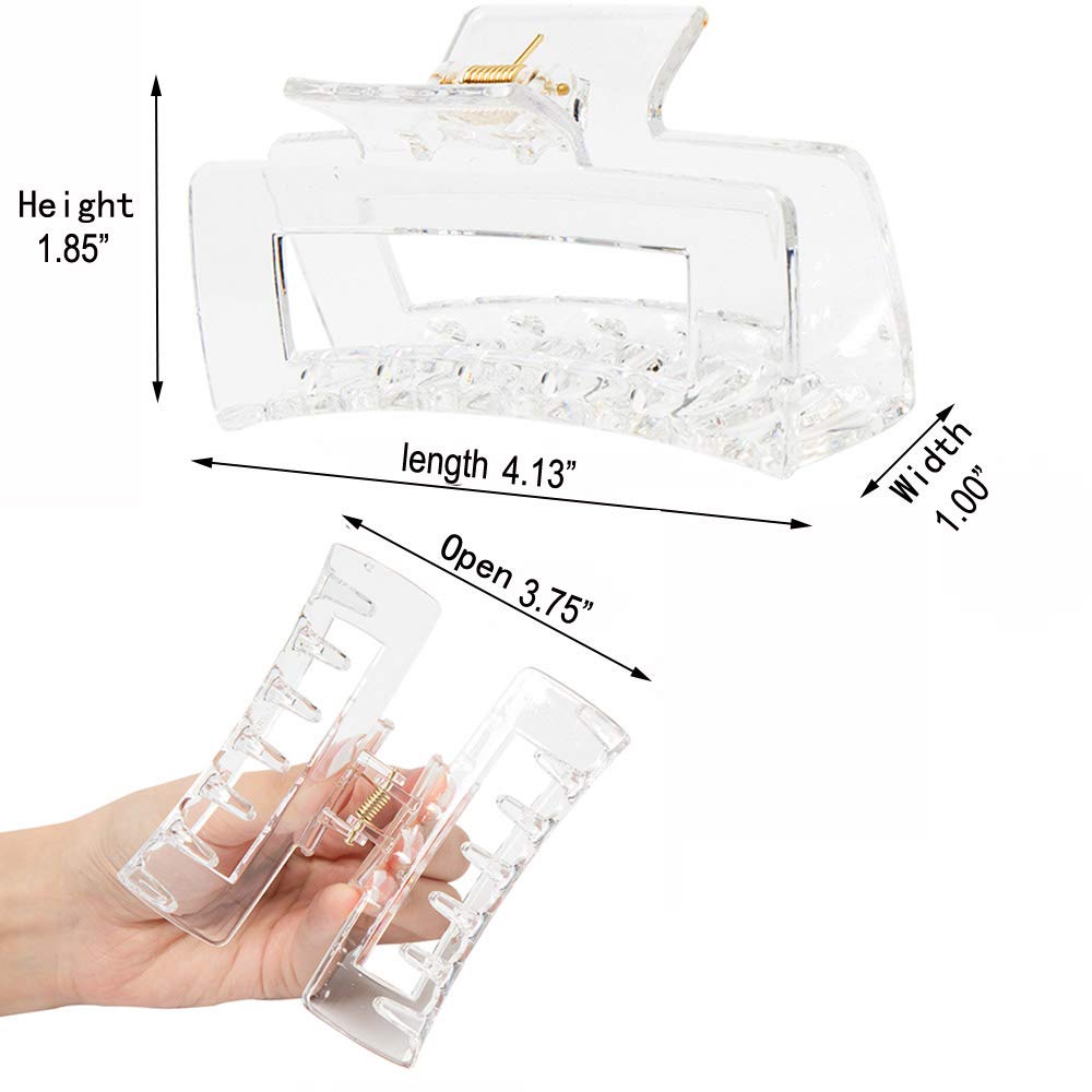Kitiin Clear Claw Clips for Thick/Fine/Thin Hair, Strong Holding Large Jaw Polycarbonate Clips for Women (3 pcs)