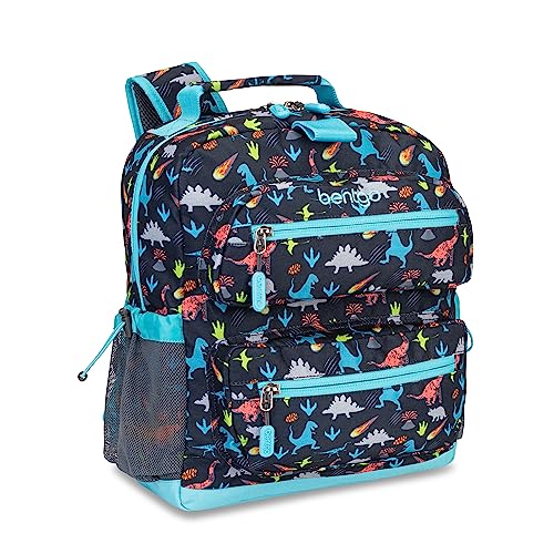 Bentgo Kids Backpack - Lightweight 14” Backpack in Fun Prints for School, Travel, & Daycare, Ideal for Ages 4+, Roomy Interior, Durable & Water-Resistant Fabric, & Loop for Lunch Bag (Dinosaur)