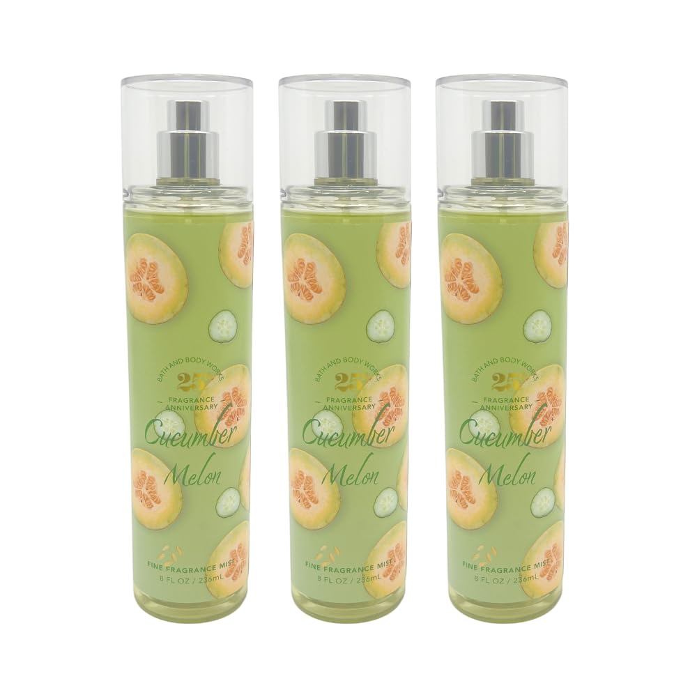 Bath & Body Works CUCUMBER MELON Fine Fragrance Mist 8 fl oz Gift Set with a Red Bow for Holiday & Gifts Pack of 3 - Limited Edition