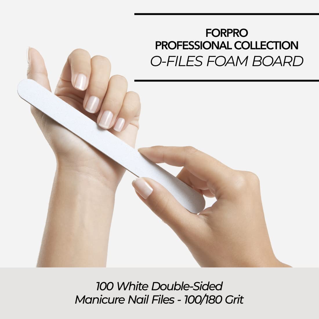 ForPro Professional Collection O-Files Foam Board, Double-Sided Manicure Nail File, 100/180 Grit, Individually-Wrapped, 6" L x .75" W, White