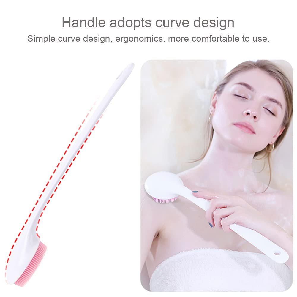 Silicone Back Scrubber for Shower, Back Washer Brush Long Handle with Soft Bristles, Bath Body Shower Exfoliator Brush for Men and Women, BPA Free