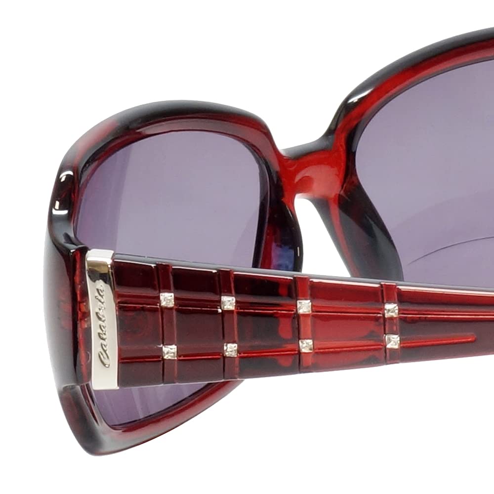 Calabria 830 Oversized Polarized Bifocal Sunglasses +2.00 Wine Red Women Reading Sunglass Readers Bi-Focal Crystal Accents
