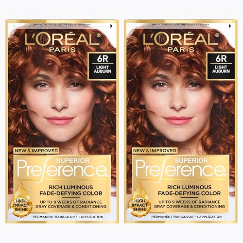 L'Oreal Paris Superior Preference Luminous Fade-Defying Permanent Hair Color, Hair Dye For Up to 9 Weeks of Radiance, Light Auburn 6R, 1 Hair Dye Kit