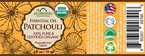 US Organic 100% Pure Patchouli Essential Oil - USDA Certified Organic, Steam Distilled - W/Euro droppers (More Size Variations Available) (15 ml / .5