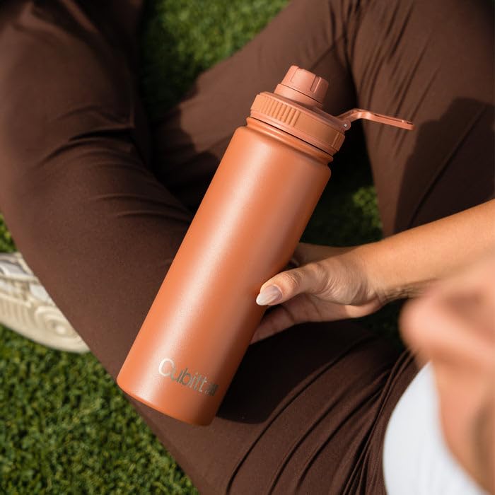 Cubitt Hydro Bottle 24 oz - Insulated Steel, 2 Leak-Proof Lids, Cold 24h/Hot 12h - Terracotta