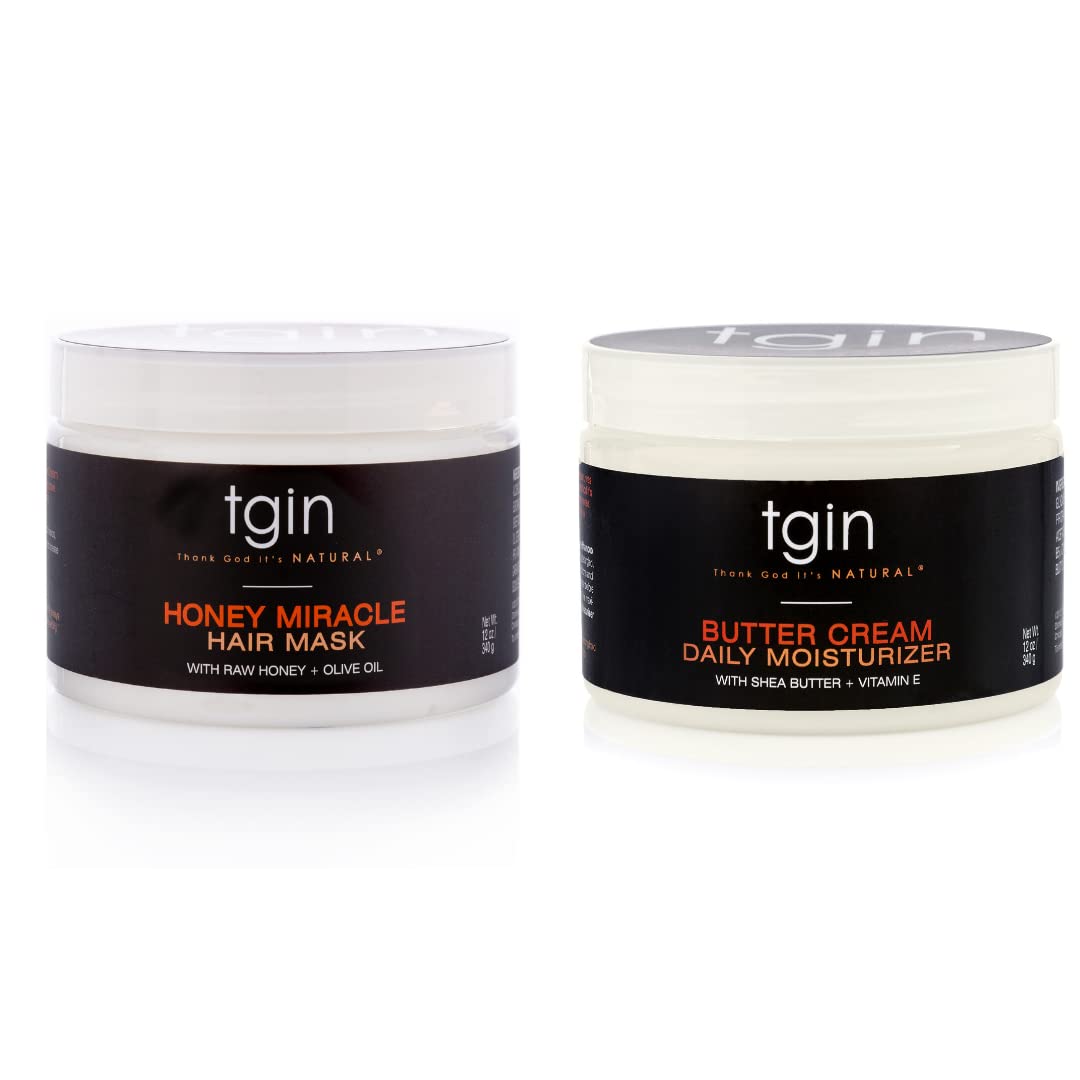 tgin Butter Cream Daily Moisturizer and Honey Miracle Hair Mask Duo for Curly, Coily and Wavy Hair, Rich Moisture and Deep Conditioning for Dry Hair