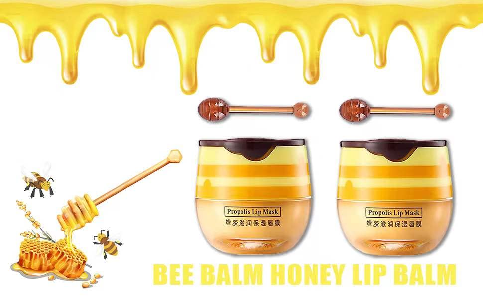 2PCS Honey Balm Lip Balm, Lip Masks for Dry and Cracked Lips with Brush, Lip Exfoliator & Moisturizer, Reduces Lips Lines & Lightens Lips