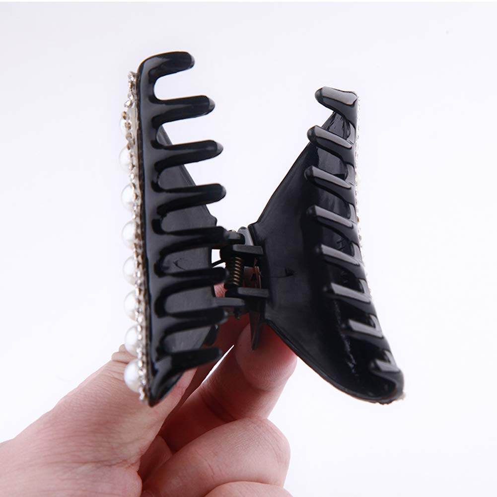 2PCS Womens Rhinestones Hair Claw Jaw Clips Pins Imitation Pearl Hair Catch Barrette Hair Updo Grip Hair Accessories