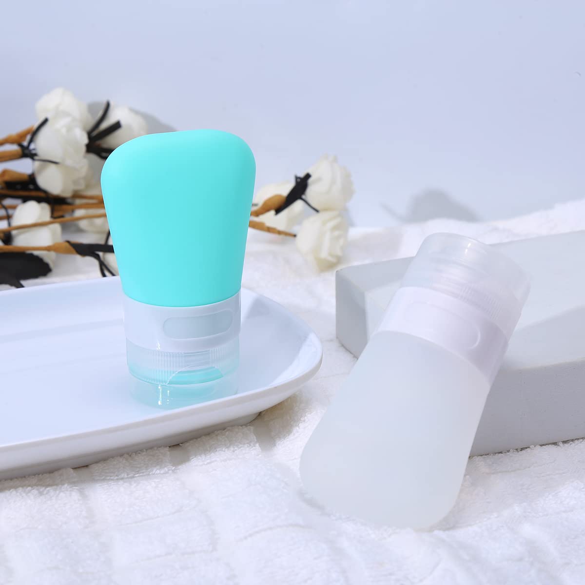 2 Pcs Silicone Travel Bottles,1.3oz Leak Proof Refillable Squeeze Containers with Transparent Carry Bag,Small Empty Travel Size Bottles