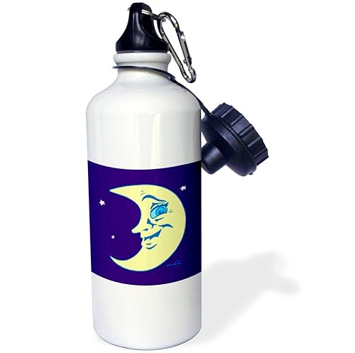 3dRose Moon Art Sports Water Bottle, 21 oz, White