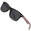 Barcur Wood Sunglasses for Men Women Polarized, uv Protection Black Walnut/Zebra Wooden Arms Frame Shades with Case(Walnut Black Grey)