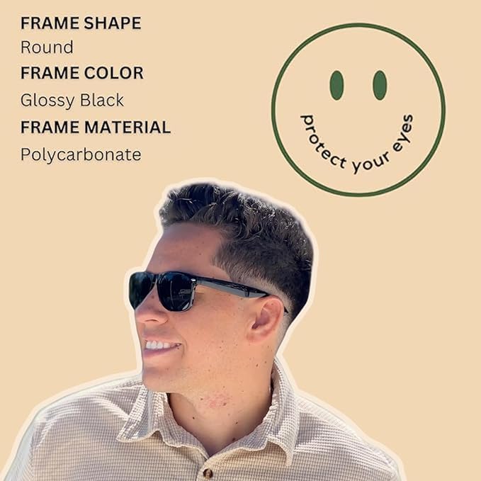 ShadyVEU Super Dark Round Sunglasses UV400 Casual Blacked Out 80's Retro Shades (Glossy Black Frame, Dark Black)