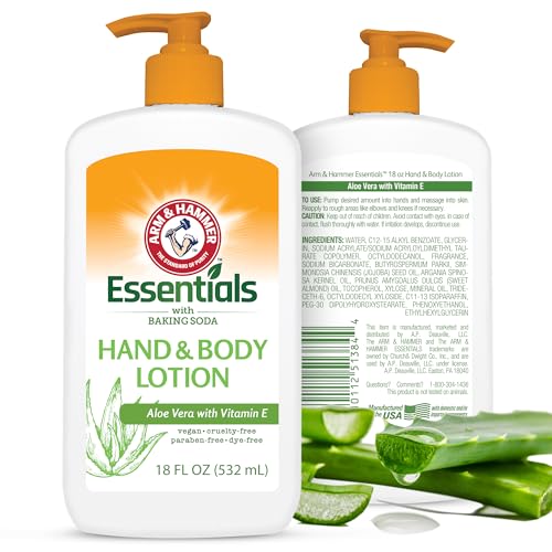 Arm and Hammer Essentials Hand & Body Lotion For Women and Men with Vitamin E 18oz - Aloe Vera Moisturizing Lotion for Dry Skin, Softness