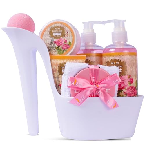 Gift Set for Women - 8 Pc Spa Gift Baskets for Women, British Rose Scented Heel Shoe Spa Basket, Luxury Bath and Body Set, Self Care Gift for Her or