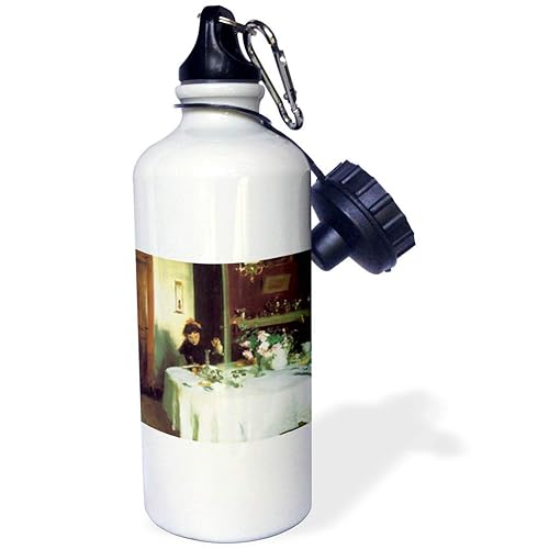 3dRose "The Breakfast Table by John Singer Sargent" Sports Water Bottle, 21 oz, White