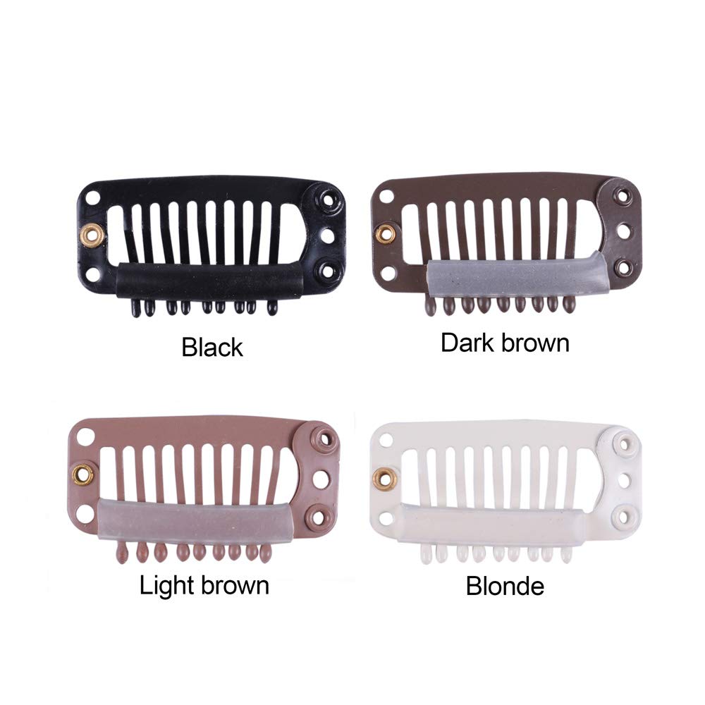 YANTAISIYU 24 Pcs 32mm 9-Teeth Hair Extensions Snap Wig Clips Comb Metal Hair Clips for Wigs & Hairpiece Accessories (Blonde)