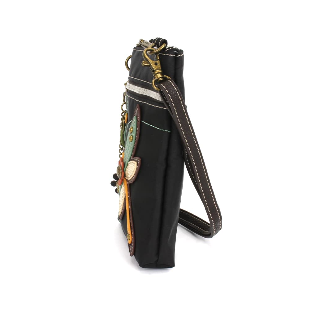 CHALA Crossbody RFID Cell Phone Purse - Women Nylon/Faux Leather Multicolor Handbag with Adjustable Strap Venture - Dragonfly - black