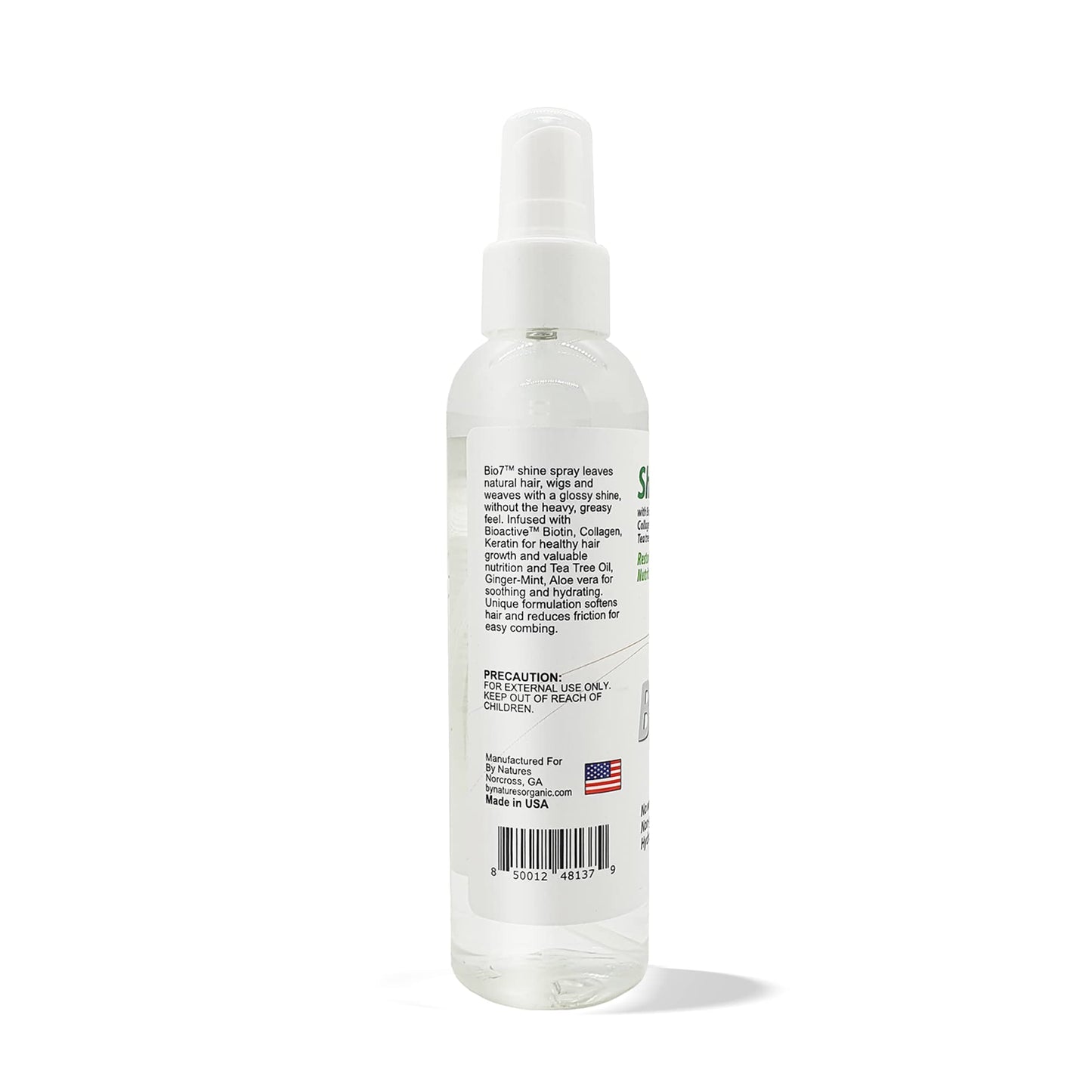 BIO7 SHINE SPRAY W/ BIOACTIVE BIOTIN, COLLAGEN, KERATIN + TEA TREE/GINGER-MINT - 6 Fl Oz - Leave Natural Hair, Wigs, and Weaves with a Glossy Shine