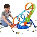 Hot Wheels Track Set with 4 Loops, 3-Way Crash Zone & Motorized Booster, Folds for Storage, with 1:64 Scale Toy Car