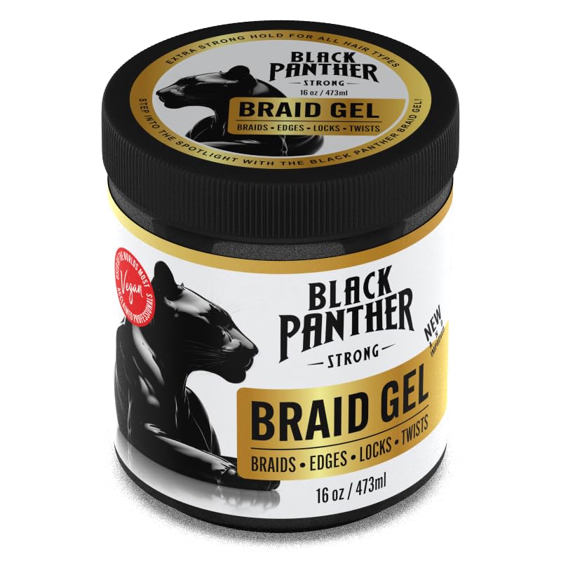 Black Panther Braid Gel | Smooths & Tames Frizz | No Flaking or Drying | High Shine, Long Lasting for Braids, Locks, Twists, Cornrows | 16 oz