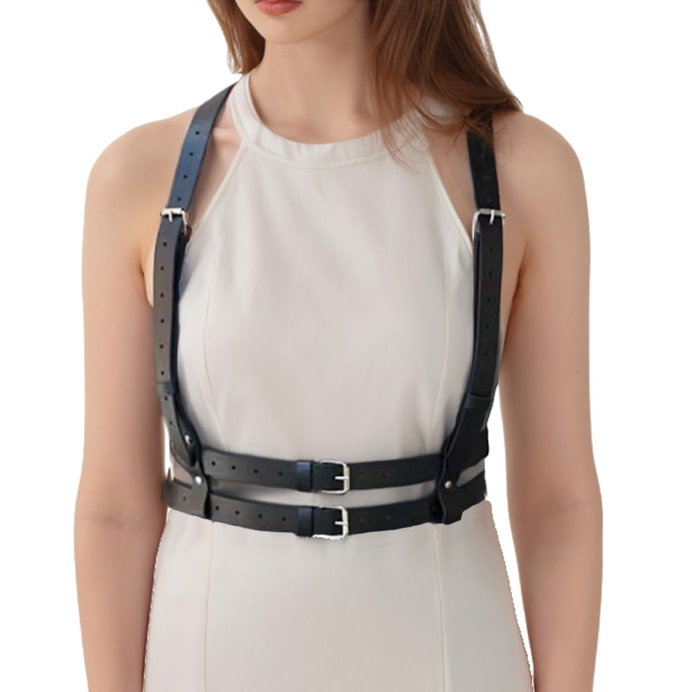 CHEARUBY Goth Belt Gothic Clothes for Women Punk Accessories Plus Size Elastic Belts PU Leather Fashion Adjustable Waist Body Chain Rave Halloween…