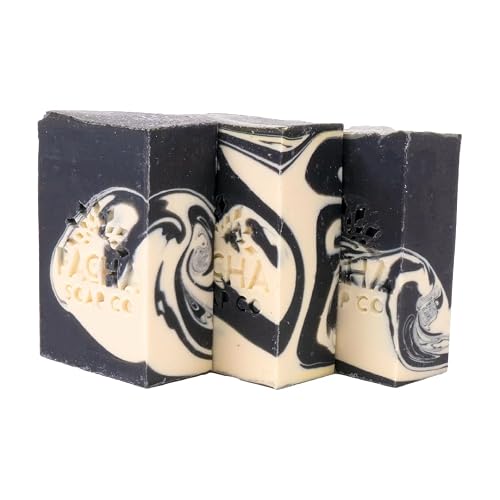 Pacha Soap Co. Bar Soap, Charcoal, 3-Pack (4 oz ea) - Premium, Handcrafted, Hydrating, Natural Face Wash, Hand Cleanser, Body Wash, Soothing Essential