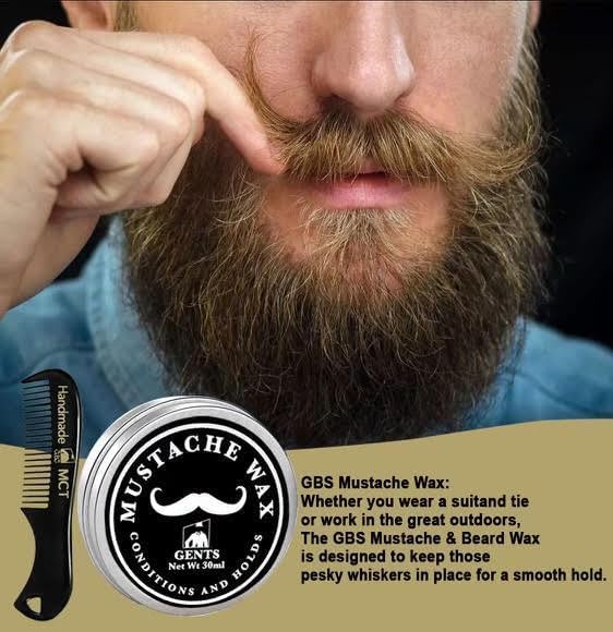 G.B.S Mustache Wax Extra Strong Hold Fragrance Free Inlcudes Handmade Mustache Comb,trimming scissors and Dark Brown Beard Filler Pen Beauty and Personal Care G.B.S