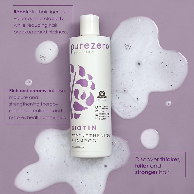 Purezero Biotin Shampoo & Conditioner Set - Anti Thinning Formula - Volumizing, Thicker, Fuller Hair - Zero Sulfates, Parabens, Dyes, Gluten - 100%