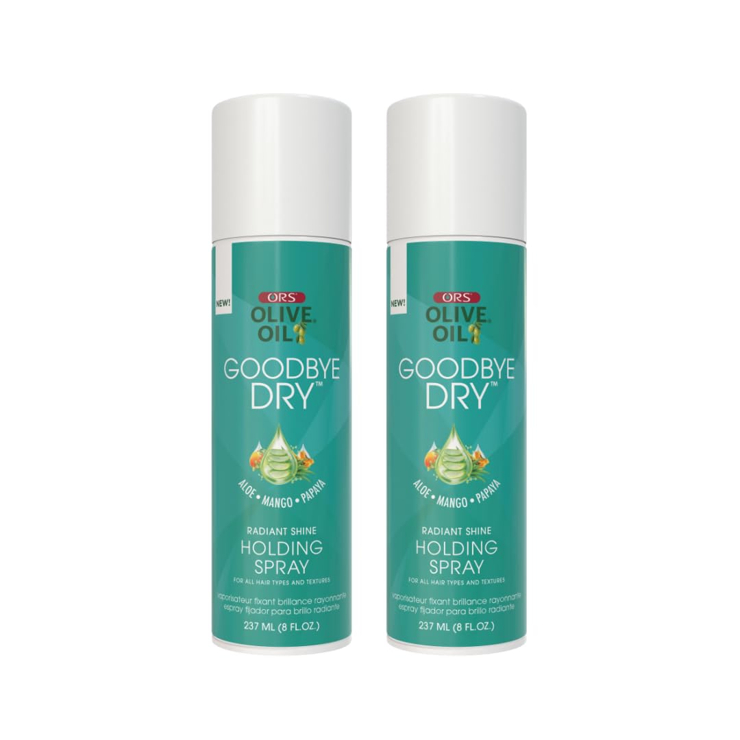 ORS Olive Oil Goodbye Dry Radiant Shine Holding Spray with Aloe, Mango & Papaya, Hydration & Nourishing for all Hair Types and Textures 8 Ounces (Pack
